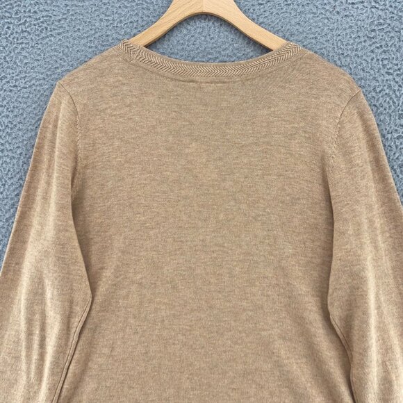 Talbots Sweater Women Large Beige Marled Knit V Neck Stretch Pullover Casual NWT - Picture 4 of 10